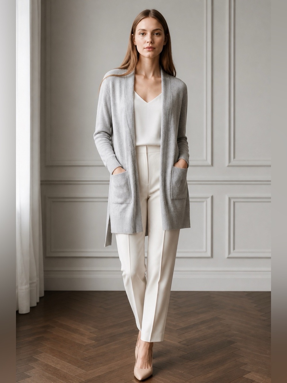 Tahari Cardigan Womens Small 100% Extra Fine Merino Wool Old Money Quiet Luxury